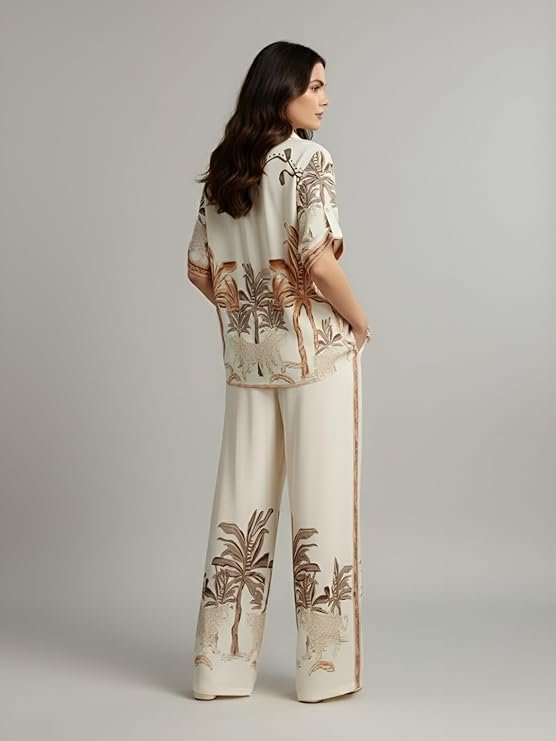 NAINVISH Women's Rayon Co-Ord Set | Printed Shirt and Pant Set for Women | Casual Two Piece Lounge Outfit | Western Outfit - Image 3