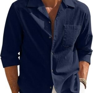 Combo of Men’s Casual Cotton Blend Shirt || Long Sleeve Button Down with Spread Collar | Lightweight Breathable Fabric | Stylish Solid Shirt for Beach, Office & Everyday Wear Pack of 2