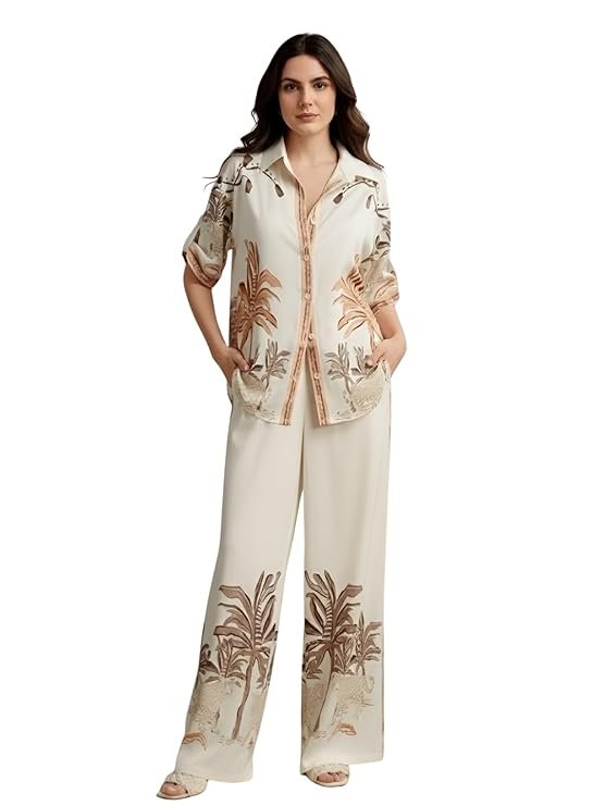 NAINVISH Women’s Rayon Co-Ord Set | Printed Shirt and Pant Set for Women | Casual Two Piece Lounge Outfit | Western Outfit