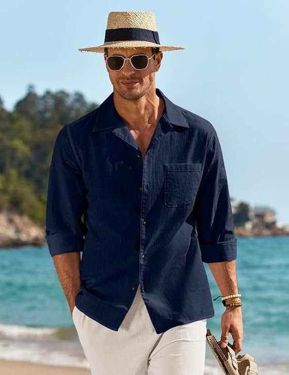 Combo of Men’s Casual Cotton Blend Shirt || Long Sleeve Button Down with Spread Collar | Lightweight Breathable Fabric | Stylish Solid Shirt for Beach, Office & Everyday Wear Pack of 2 - Image 4