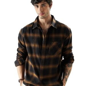 The Souled Store Plaid: Black/Blue/Red Checks Long Sleeve Collared Neck Button Down Cotton Relaxed Fit Shirts for Men and Boys - Classic and Casual Wardrobe Essentials