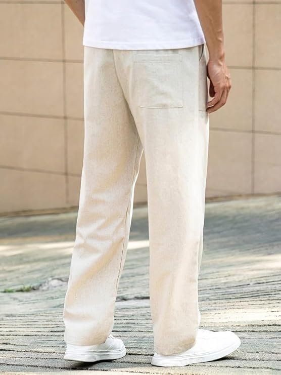 Linen Pant for man | Loose Fit Trouser for Men | Elastic Waist with Drawstring | Perfect for Casual Wear | Lightweight Breathable Fabric | Straight Fit & Side Pocket - Image 4