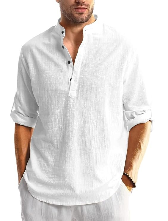 Men’s Cotton Blend Straight Kurta Shirt with Mandarin Collar – Slim Fit Casual Short Kurti Featuring Textured Slub Fabric and Roll-Up Full Sleeves