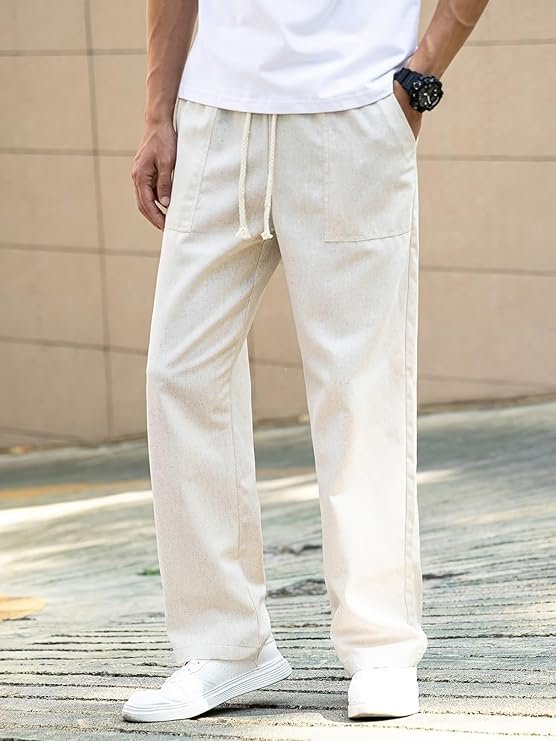 Linen Pant for man | Loose Fit Trouser for Men | Elastic Waist with Drawstring | Perfect for Casual Wear | Lightweight Breathable Fabric | Straight Fit & Side Pocket - Image 2