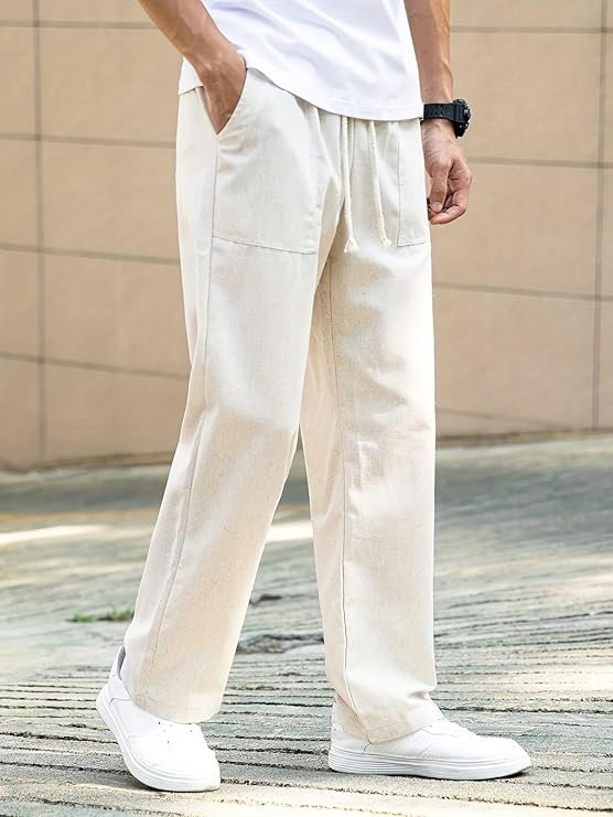 Linen Pant for man | Loose Fit Trouser for Men | Elastic Waist with Drawstring | Perfect for Casual Wear | Lightweight Breathable Fabric | Straight Fit & Side Pocket - Image 5